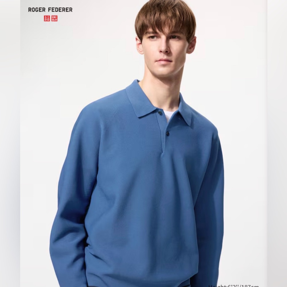 Uniqlo Men's Grey Long-Sleeve Polo